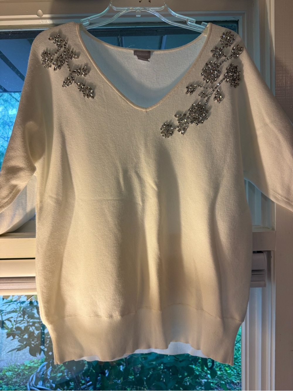 Gorgeous Chico's White Sweater with Silver Embellishments. Holiday Party Ready!